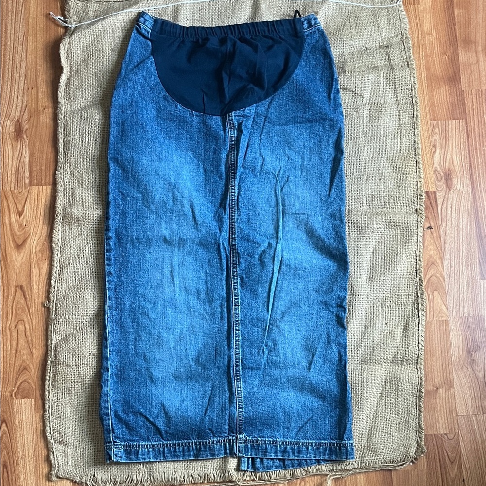 Motherhood Maternity Blue Denim Skirt with Elastic Waistband and belly panel